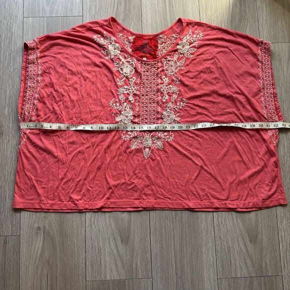 Johnny Was Tunic Top Womens 1X Embroidered Boho Floral Pink Passion Fruit Voile - Picture 3 of 10